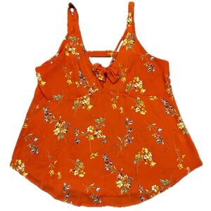 Sienna Sky reddish orange floral tank blouse with tie at chest sz M